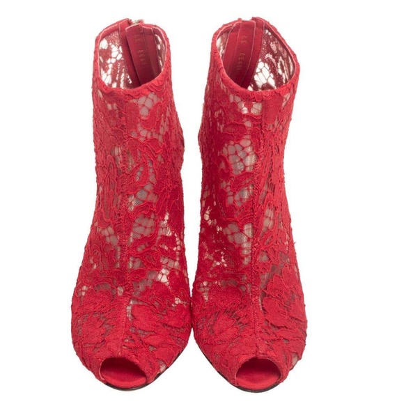 BRAND NEW DOLCE & GABBANA BETH RED LACW TOE ANKE BOOTS - Picture 3 of 16
